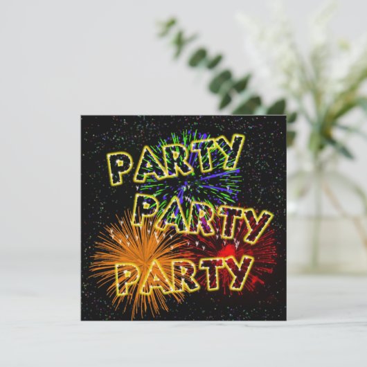 Exploderende vuurwerkfeestuitnodiging kaart (Staand voorkant)