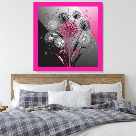 Exploding Dandelions Pink Black White Canvas Afdruk (Insitu (Slaapkamer))