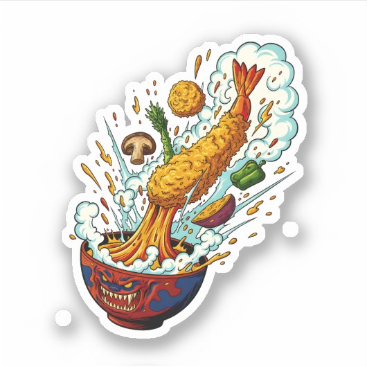 Exploding Tempura Monster Bowl Japanese Food Art Sticker (Voorkant)