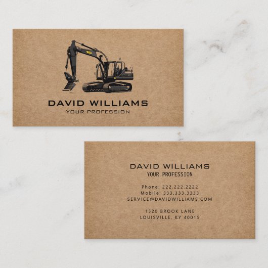 Exploitant van zware bouwapparatuur visitekaartje (Voorkant / Achterkant)