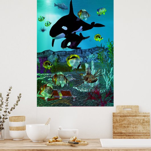 Exploratie 3D Aquarium ORCA Poster (Keuken)