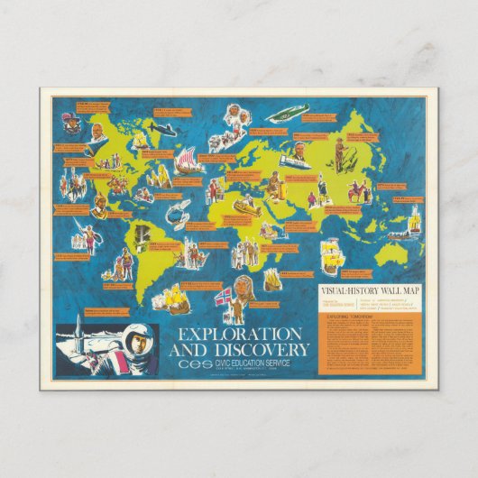 Exploratie en Ontdekking Visual-History Wereldkaar Briefkaart (Voorkant)