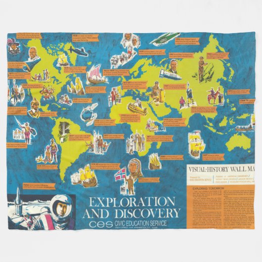 Exploratie en Ontdekking Visual-History Wereldkaar Fleece Deken (Voorkant (Horizontaal))