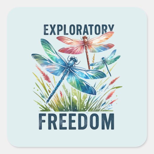 Exploratieve vrijheid - artistieke libel vierkante sticker (Voorkant)