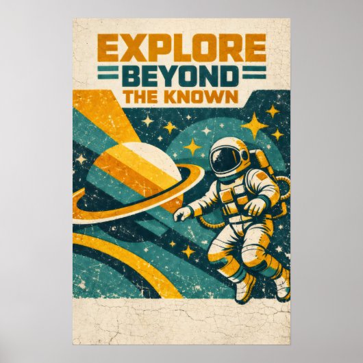 Explore Beyond the Known — Retro Space Voyage Poster (Voorkant)