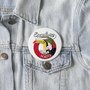 Explore Haïti logo reis patch. Ronde Button 7,6 Cm