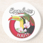 Explore Haïti logo reis patch. Zandsteen Onderzetter (Voorkant)