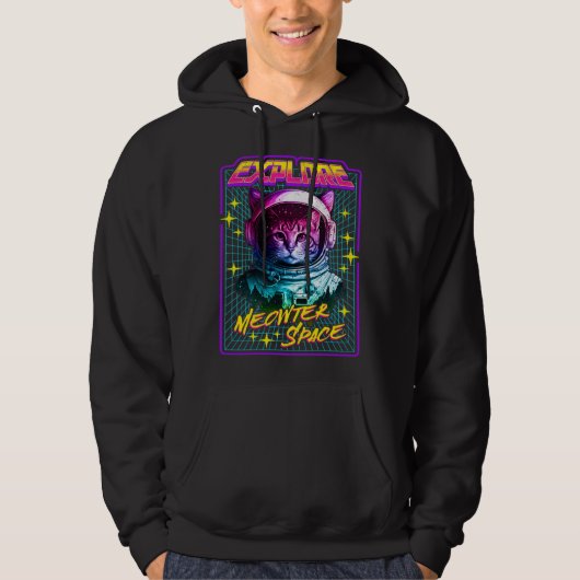 Explore Meowter Space  80s Style Astronaut Space C Hoodie (Voorkant)