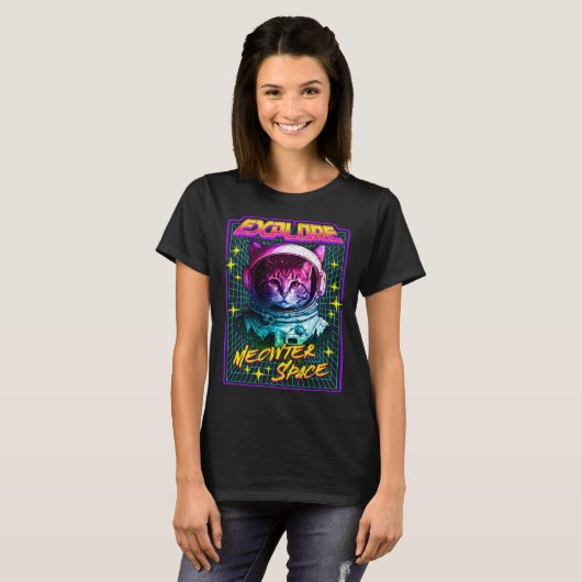 Explore Meowter Space  80s Style Astronaut Space C T-shirt (Voorkant volledig)