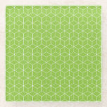Explore Modern Optical Illusions with Cube Pattern Glazen Onderzetter<br><div class="desc">Green background with a repeating white geometric cube pattern,  creating a modern,  three-dimensional optical illusion. The design is orderly and dynamic.</div>