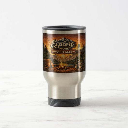Explore More Worry Less–Adventure Travel Mug Wrap Reisbeker (Center)