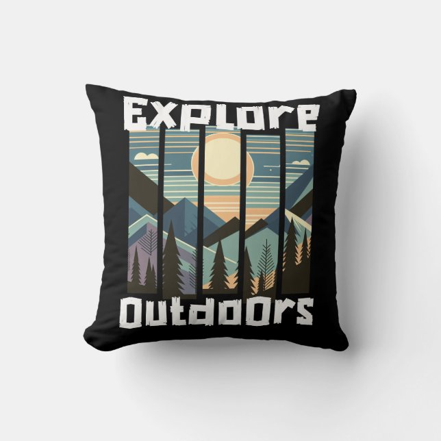 Explore Outdoors Landschafts Grafik Kussen (Voorkant)