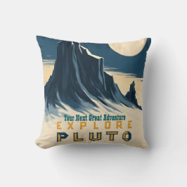 Explore Pluto Vintage Travel Poster - Retro Space Kussen