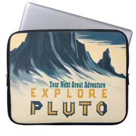 Explore Pluto Vintage Travel Poster - Retro Space Laptop Sleeve