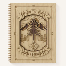 Explore the World Journey & Discovery Wood Carved  Notitieboek