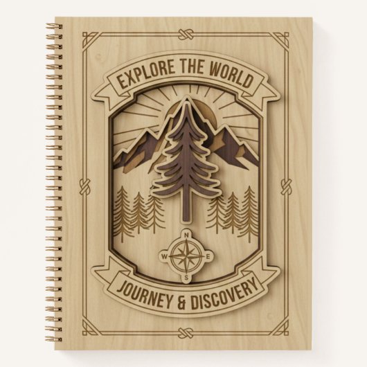 Explore the World Journey & Discovery Wood Carved  Notitieboek (Voorkant)