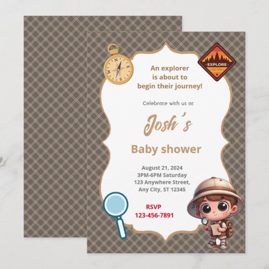 Explorer-Baby shower Kaart (Voorkant / Achterkant)