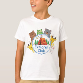 Explorer Club Kids Kamperen Dieren Kunst T-shirt