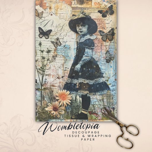  Explorer Meisje Vlinder Kaart Ephemera Tissuepapier