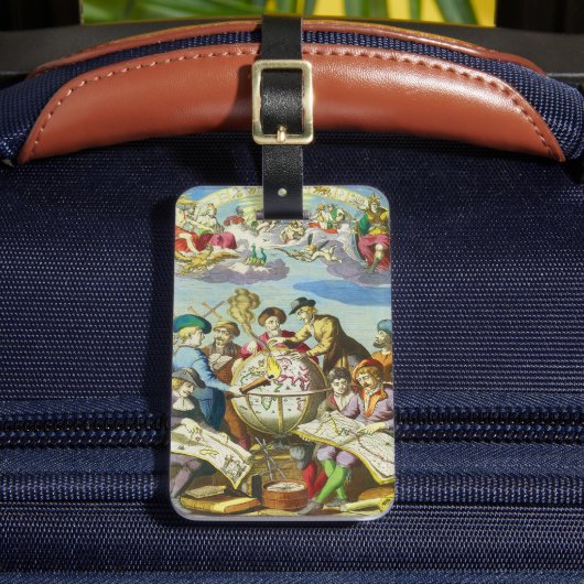  Explorers met de Kaart van het Antiek Wereldbol,  Bagagelabel (Voorkant Insitu 2)