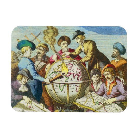  Explorers met de Kaart van het Antiek Wereldbol,  Magneet (Horizontaal)