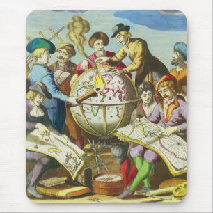 Explorers met de Kaart van het Antiek Wereldbol, Muismat