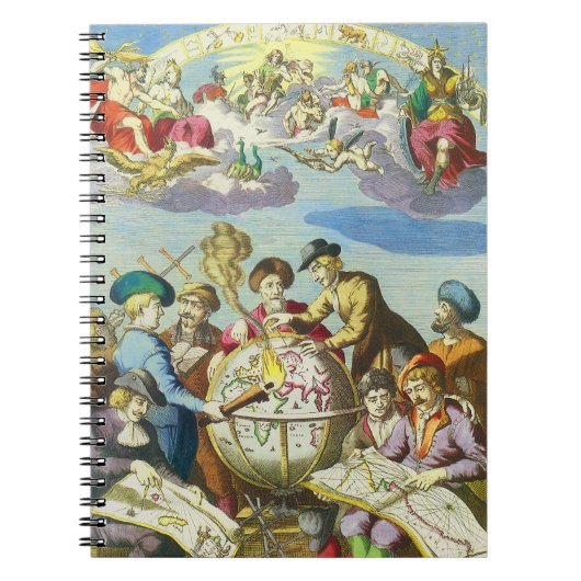  Explorers met de Kaart van het Antiek Wereldbol,  Notitieboek (Voorkant)