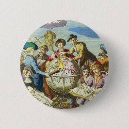  Explorers met de Kaart van het Antiek Wereldbol,  Ronde Button 5,7 Cm