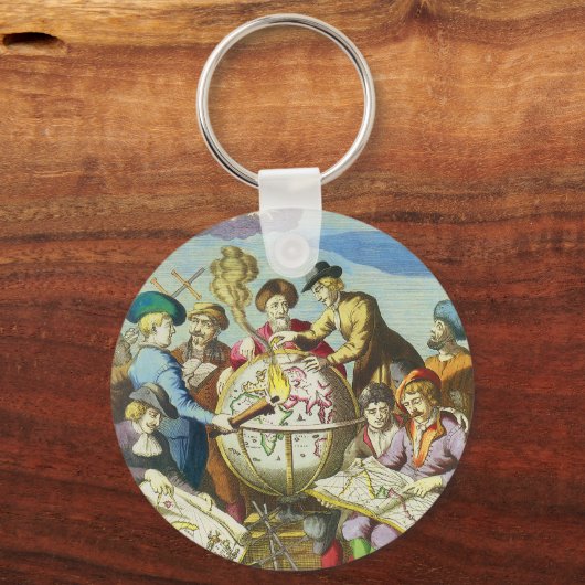 Explorers met de Kaart van het Antiek Wereldbol, Sleutelhanger (Achterkant)