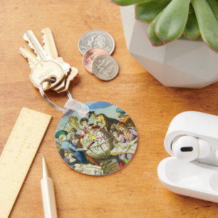  Explorers met de Kaart van het Antiek Wereldbol,  Sleutelhanger