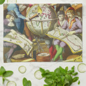  Explorers met de Kaart van het Antiek Wereldbol,  Theedoek (Gevouwen)