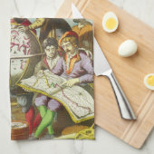  Explorers met de Kaart van het Antiek Wereldbol,  Theedoek (Quarter Fold)