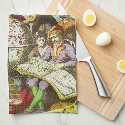  Explorers met de Kaart van het Antiek Wereldbol,  Theedoek (Quarter Fold)