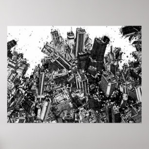 Explosie manga-strip in de stad Akira cyberpunk Poster