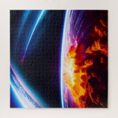 Explosie op planeet onder kosmische ruimtedimensie legpuzzel (Verticaal)