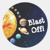 explosie van buitenruimte verjaardag envelop afdic ronde sticker (Voorkant)