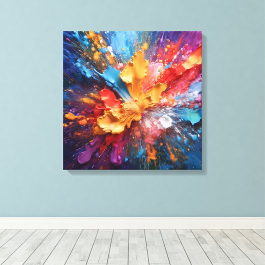 Explosie van kleuren: Abstract kunstmeesterwerk Canvas Afdruk (Insitu (Houten vloer))