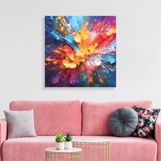 Explosie van kleuren: Abstract kunstmeesterwerk Canvas Afdruk (Insitu (Woonkamer))