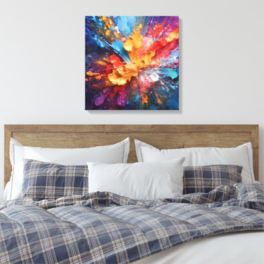 Explosie van kleuren: Abstract kunstmeesterwerk Canvas Afdruk (Insitu (Slaapkamer))