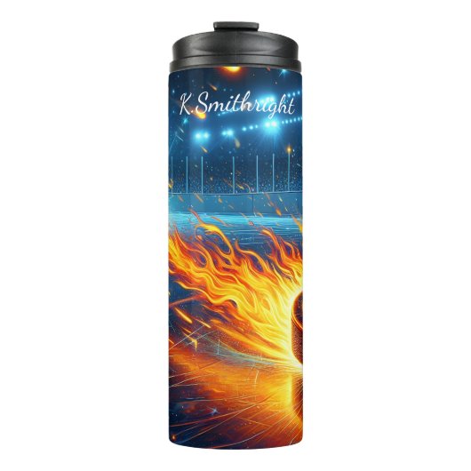 Explosie van vlammende hockeypuck thermosbeker (Voorkant)