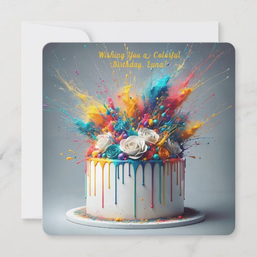 Explosie van vreugde - Happy Birthday Cake Kaart (Voorkant)