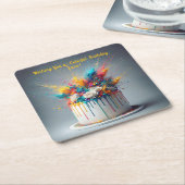 Explosie van vreugde - Happy Birthday Cake Kartonnen Onderzetters (Schuin)