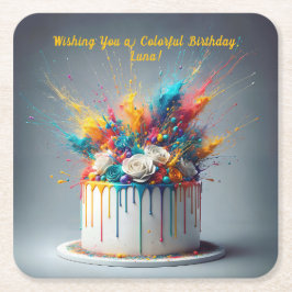 Explosie van vreugde - Happy Birthday Cake Kartonnen Onderzetters