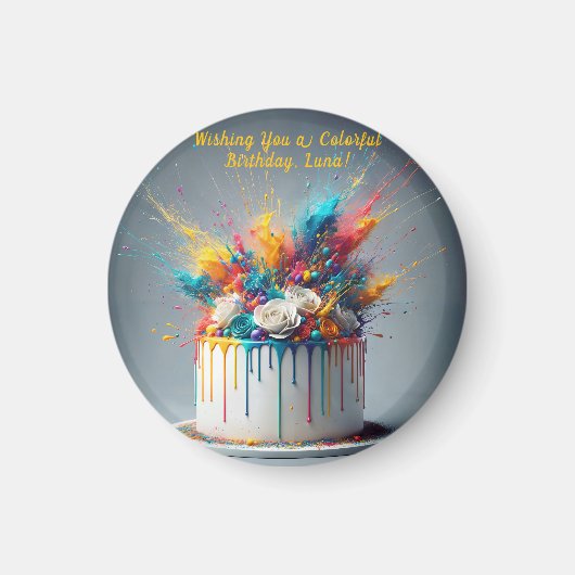 Explosie van vreugde - Happy Birthday Cake Magneet (Voorkant)