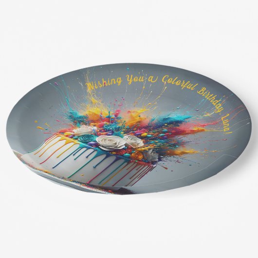 Explosie van vreugde - Happy Birthday Cake Papieren Bordje (Gekanteld)