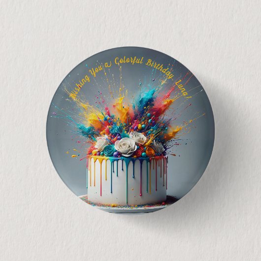 Explosie van vreugde - Happy Birthday Cake Ronde Button 3,2 Cm (Voorkant)