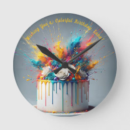 Explosie van vreugde - Happy Birthday Cake Ronde Klok