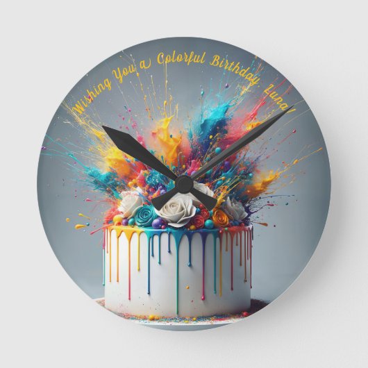 Explosie van vreugde - Happy Birthday Cake Ronde Klok (Voorkant)