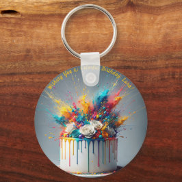 Explosie van vreugde - Happy Birthday Cake Sleutelhanger