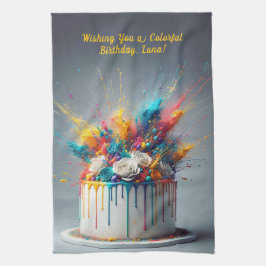 Explosie van vreugde - Happy Birthday Cake Theedoek